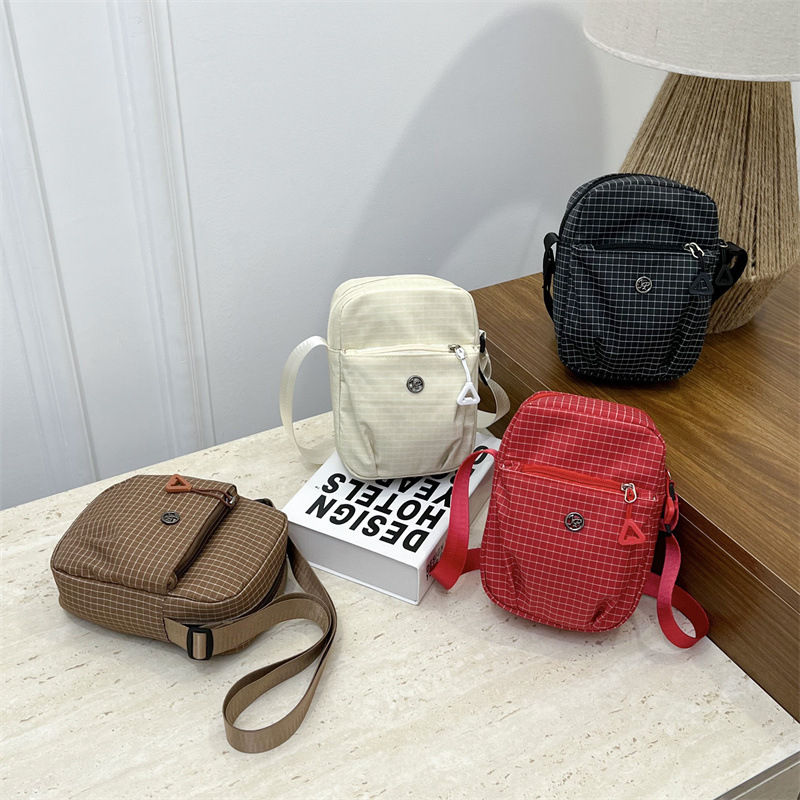 Ženska torbica od najlona s kariranim uzorkom, lagana, svestrana, mala crossbody torbica za rame