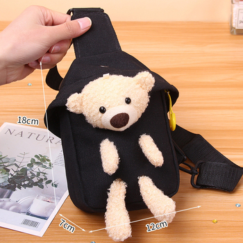 Platnena crossbody torba s medvjedom, sladak crtani dizajn, mini veličina