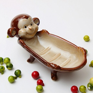 Săpunieră ceramică cu motiv animal, stil european, drenaj, dublu nivel