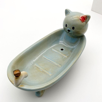 Săpunieră ceramică cu motiv animal, stil european, drenaj, dublu nivel