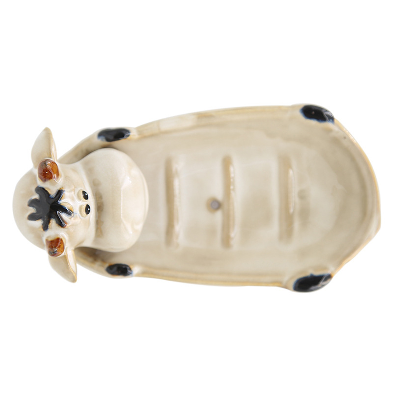 Săpunieră ceramică cu motiv animal, stil european, drenaj, dublu nivel