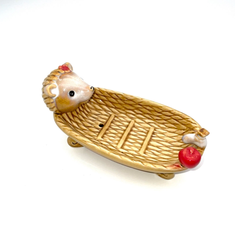 Săpunieră ceramică cu motiv animal, stil european, drenaj, dublu nivel
