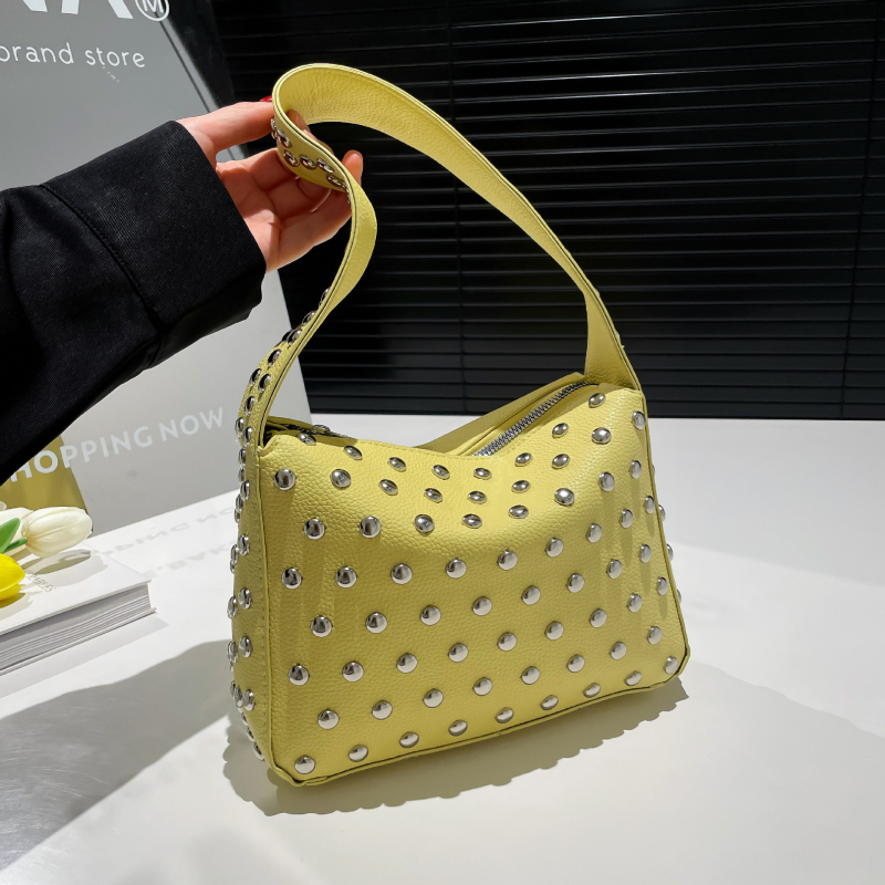 Mala četvrtasta torbica s nitima – retro motociklistički stil tote, ljeto 2025, ženska torba preko ramena