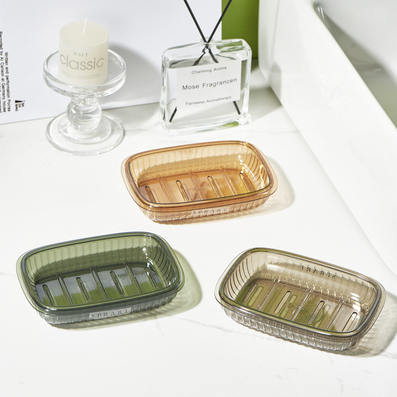 Cutie de săpun din plastic cu două straturi, pentru baie, cu drenaj, portabil