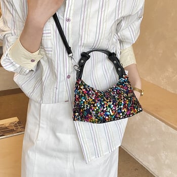 Korejskog stila ženska mala kvadratna crossbody torba sa šljokicama u kontrastnim bojama