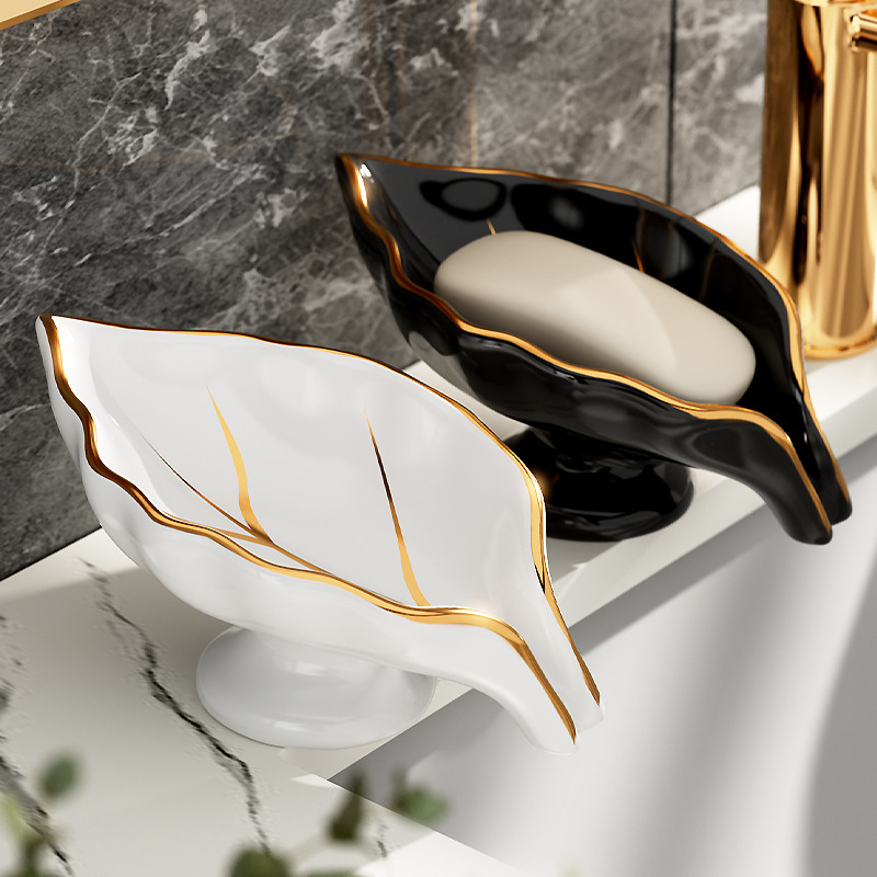 Tava ceramică pentru săpun de baie cu drenaj, montaj fără găuri, organizator de chiuvetă de înaltă clasă