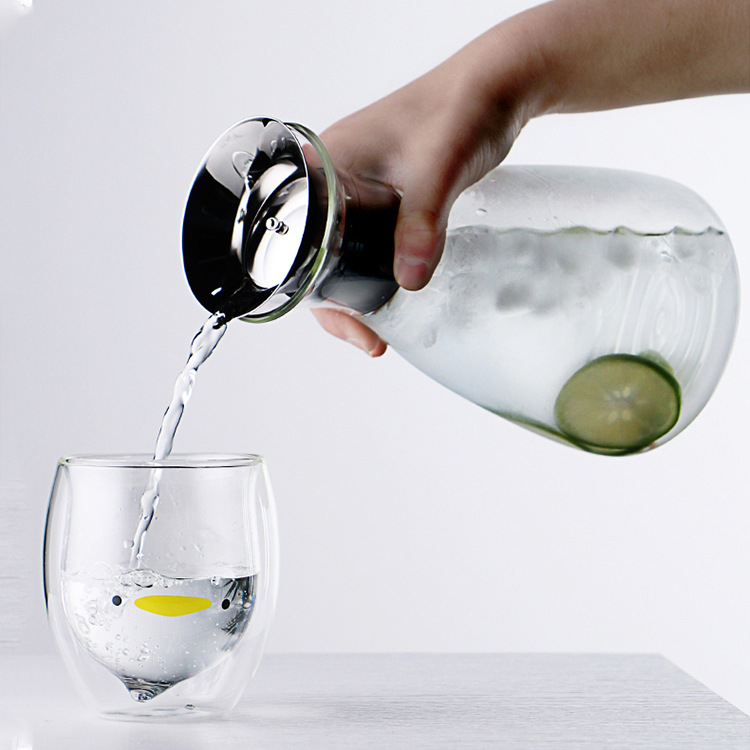 Ceainic din sticlă borosilicat rezistent la temperaturi înalte, cu o capacitate mare, pentru apă rece și ceai.