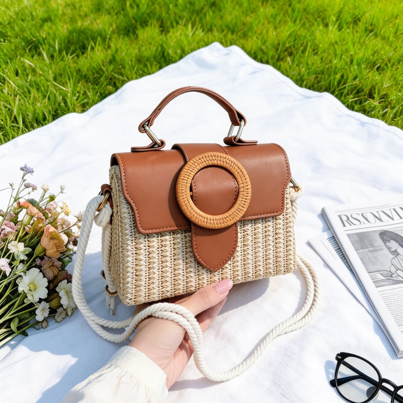 Ženska torba od slame kvadratnog oblika, svježi korejski stil, svakodnevna crossbody torba