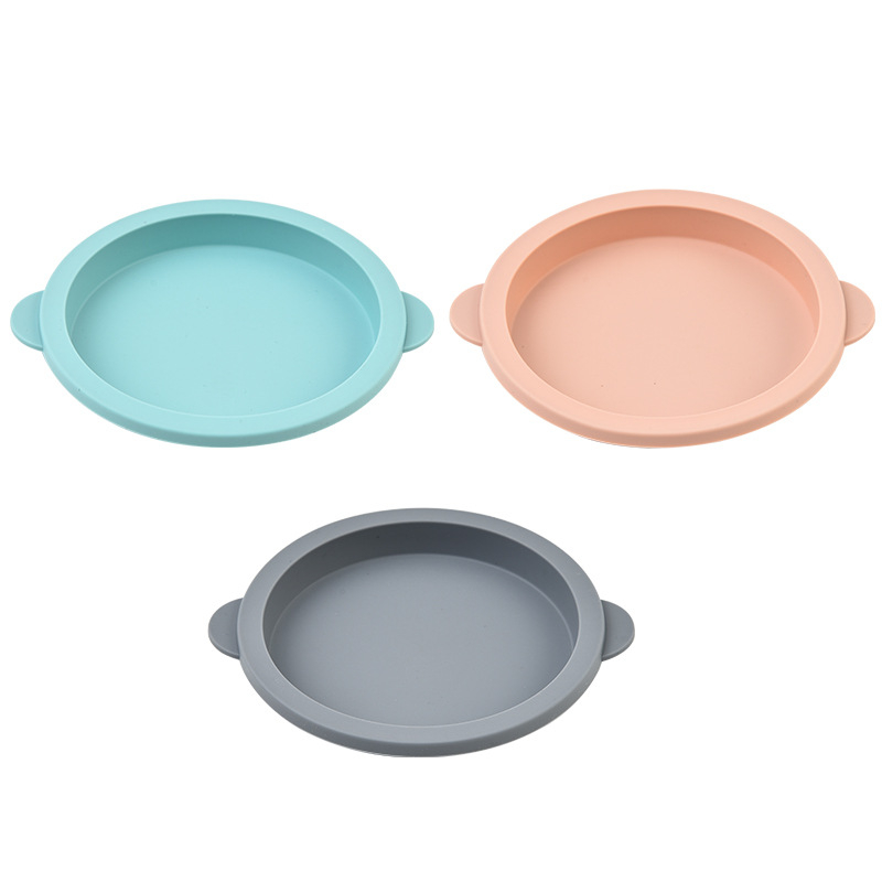 Tavă rotundă din silicon pentru coacere, cu suprafață antiderapantă și design curcubeu