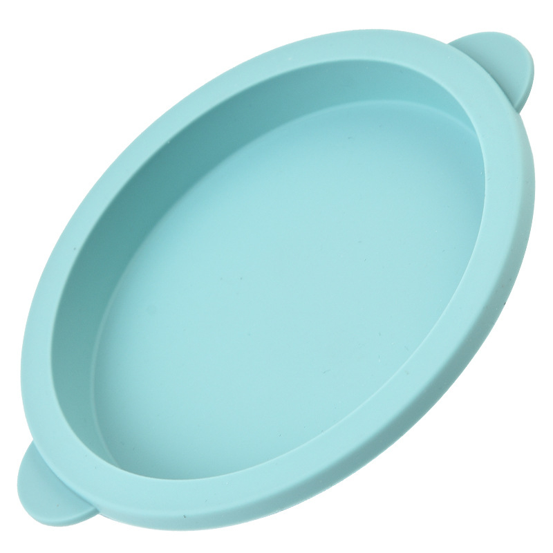 Tavă rotundă din silicon pentru coacere, cu suprafață antiderapantă și design curcubeu