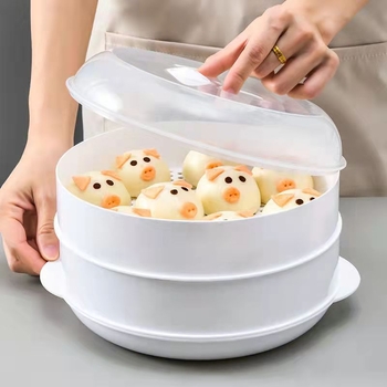 Aburitor pentru cuptorul cu microunde, recipient de abur din material alimentar, robust, cu capac, pentru aburirea chiflelor și gălușelor