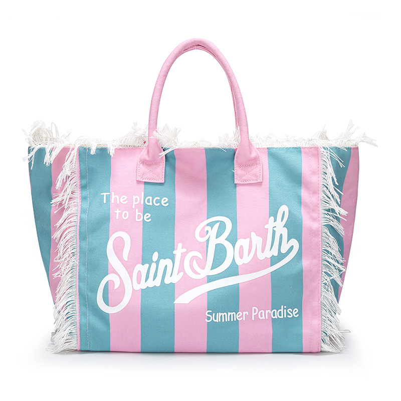 Damska platnena tote torba s prugama – velika kapaciteta, torba za rame, gradski stil