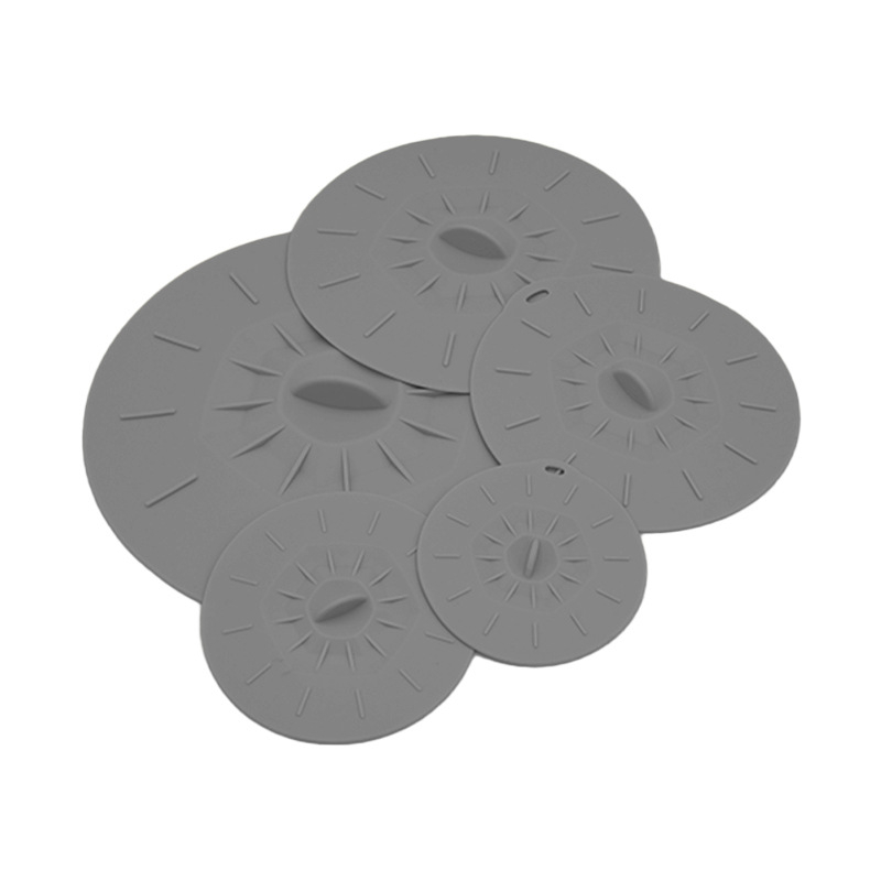 Capace din silicon pentru conservarea alimentelor, set de 5 piese, capace pentru oale și boluri, anti-vărsare, etanșe, rezistente la temperaturi înalte, cu orificiu de agățare