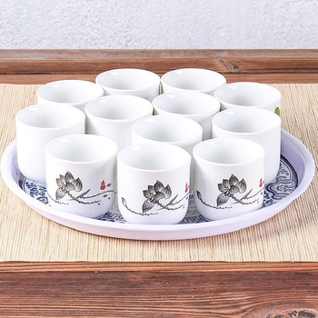 Set de cești din porțelan albastru-alb pentru ceai și vin, ceramică în stil japonez