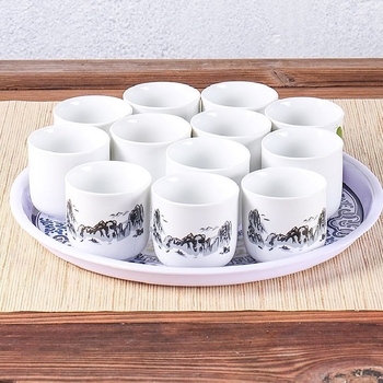 Set de cești din porțelan albastru-alb pentru ceai și vin, ceramică în stil japonez