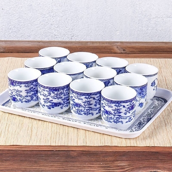 Set de cești din porțelan albastru-alb pentru ceai și vin, ceramică în stil japonez