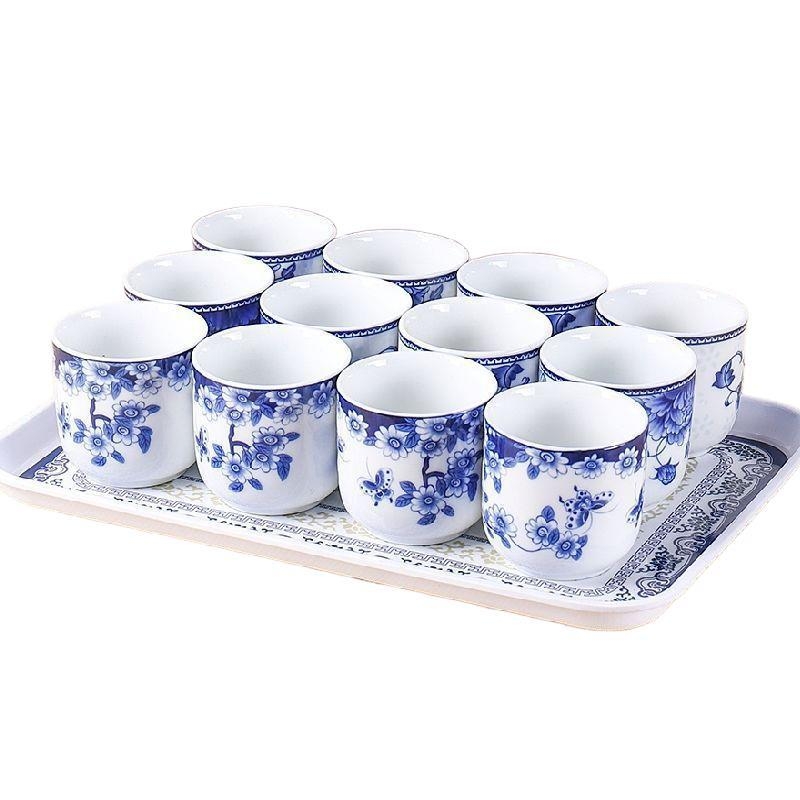 Set de cești din porțelan albastru-alb pentru ceai și vin, ceramică în stil japonez