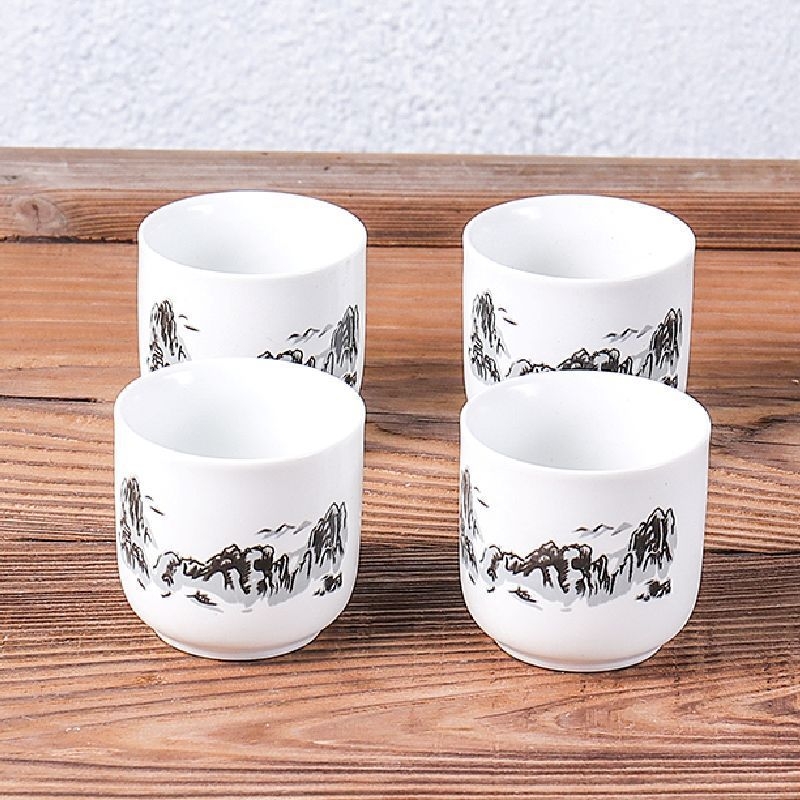 Set de cești din porțelan albastru-alb pentru ceai și vin, ceramică în stil japonez