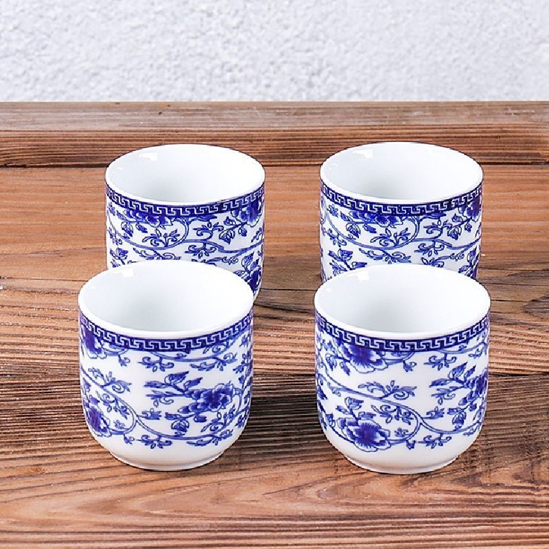 Set de cești din porțelan albastru-alb pentru ceai și vin, ceramică în stil japonez