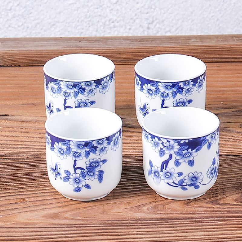 Set de cești din porțelan albastru-alb pentru ceai și vin, ceramică în stil japonez