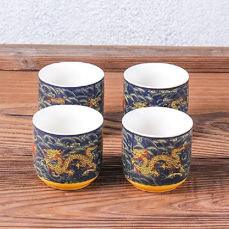 Set de cești din porțelan albastru-alb pentru ceai și vin, ceramică în stil japonez