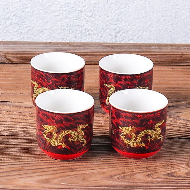 Set de cești din porțelan albastru-alb pentru ceai și vin, ceramică în stil japonez