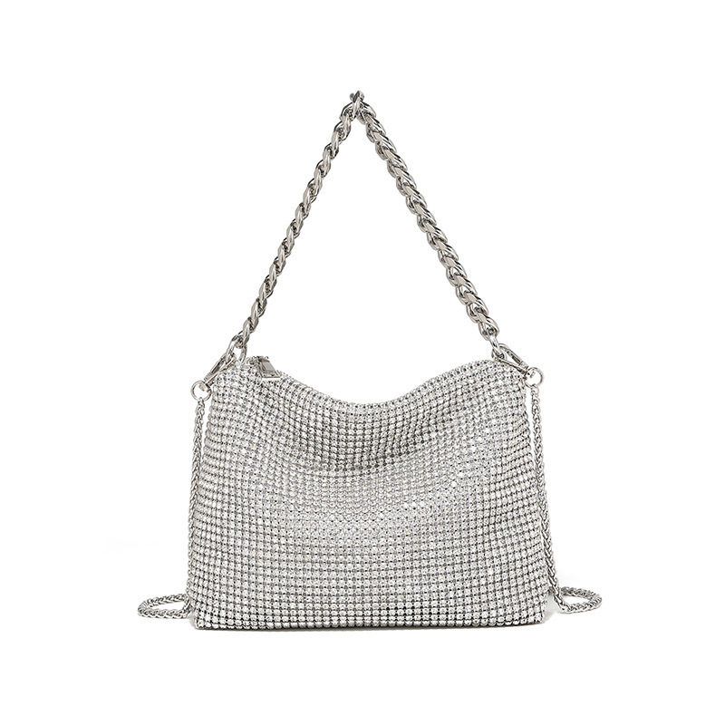 2026 nova metalna lančana torbica s kristalima za žene, elegantna crossbody torba u nišnom stilu