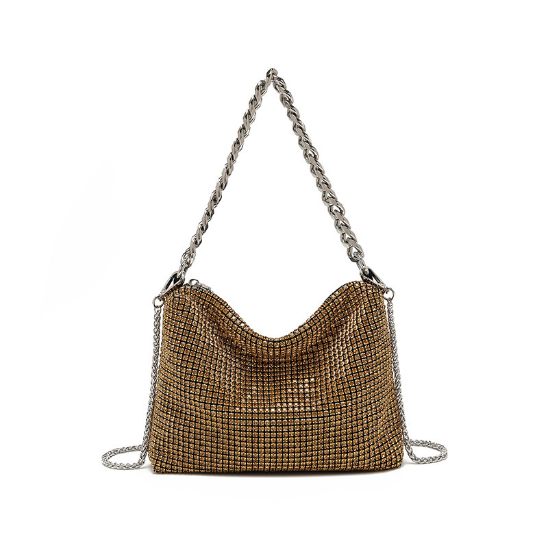 2026 nova metalna lančana torbica s kristalima za žene, elegantna crossbody torba u nišnom stilu