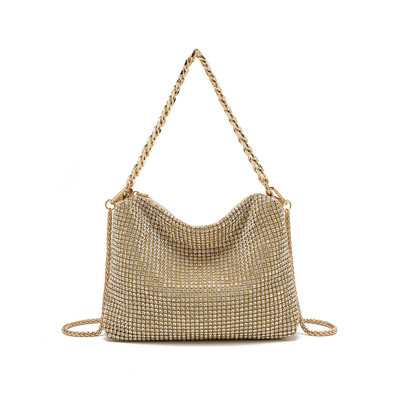 2026 nova metalna lančana torbica s kristalima za žene, elegantna crossbody torba u nišnom stilu