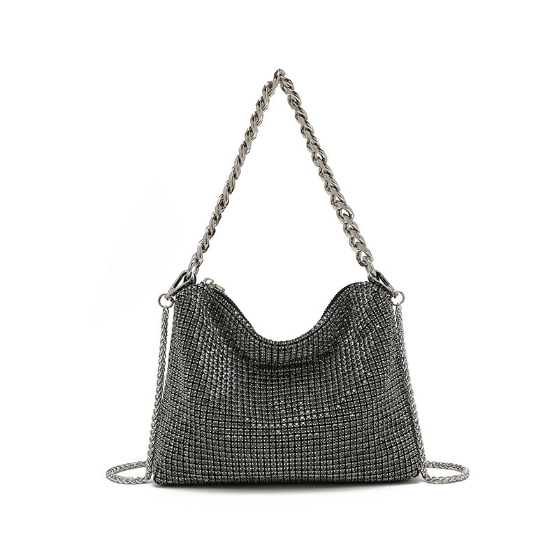 2026 nova metalna lančana torbica s kristalima za žene, elegantna crossbody torba u nišnom stilu