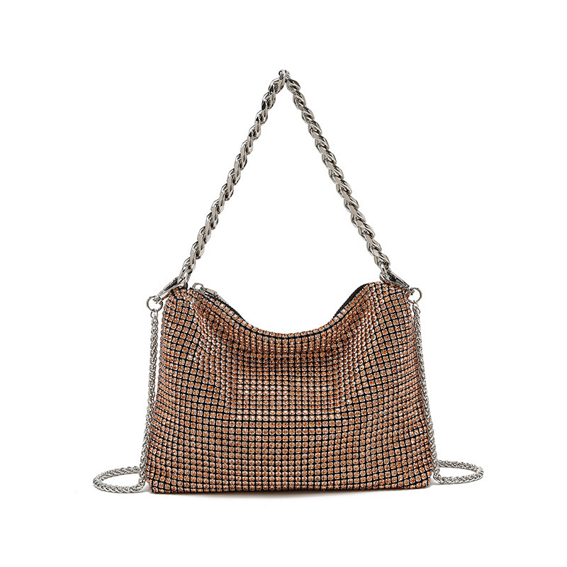 2026 nova metalna lančana torbica s kristalima za žene, elegantna crossbody torba u nišnom stilu