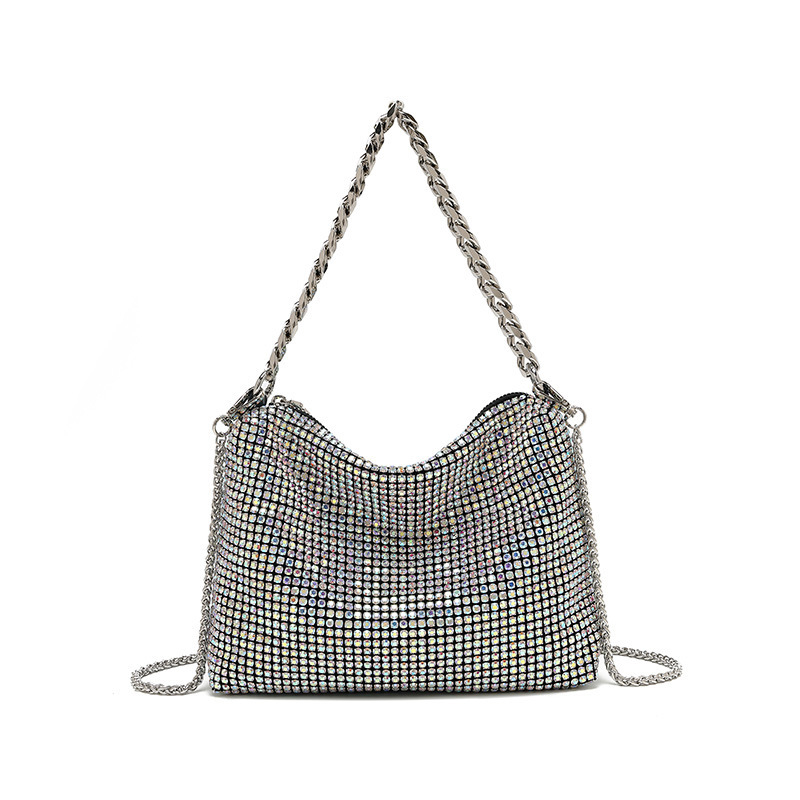 2026 nova metalna lančana torbica s kristalima za žene, elegantna crossbody torba u nišnom stilu