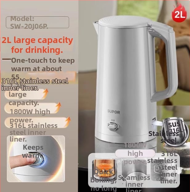 Supor 2,2 l nerezová elektrická kanvica s izoláciou a automatickým vypnutím