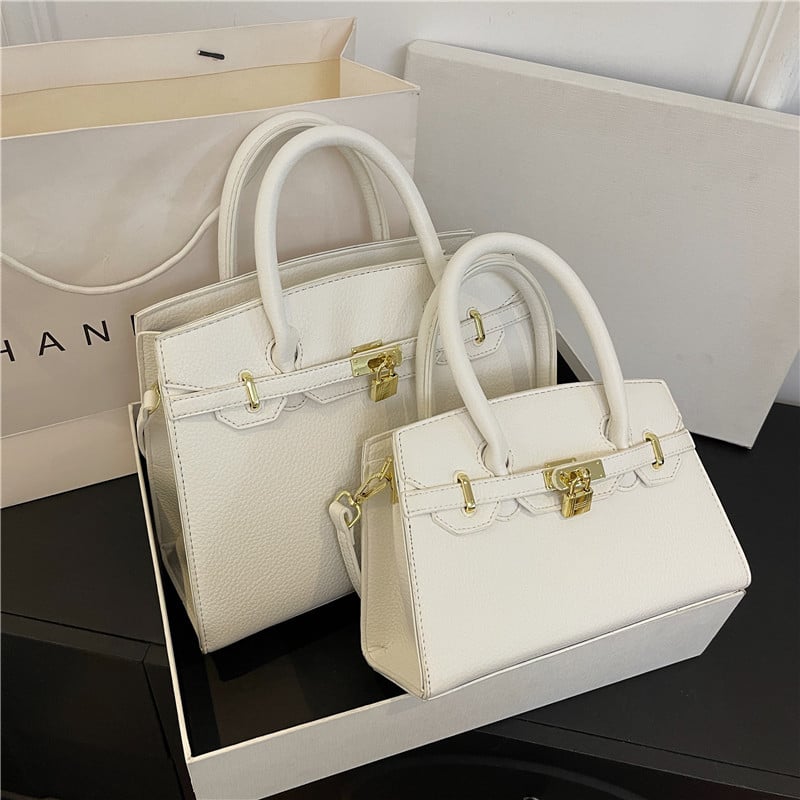PU Kelly torba s lychee uzorkom i platinskim završetkom, velika zapremina, za rameni ili crossbody, žene