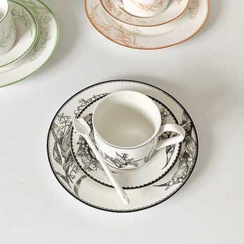 Set de cești de cafea din ceramică cu farfurie florală, stil pastoral franțuzesc, farfurie pentru desert, veselă retro luxoasă.