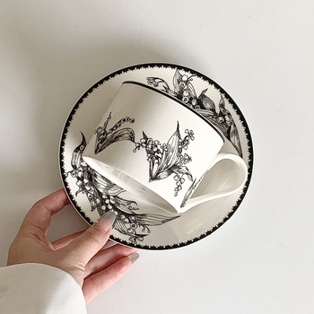 Set de cești de cafea din ceramică cu farfurie florală, stil pastoral franțuzesc, farfurie pentru desert, veselă retro luxoasă.