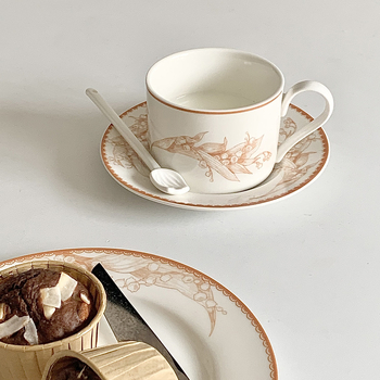 Set de cești de cafea din ceramică cu farfurie florală, stil pastoral franțuzesc, farfurie pentru desert, veselă retro luxoasă.
