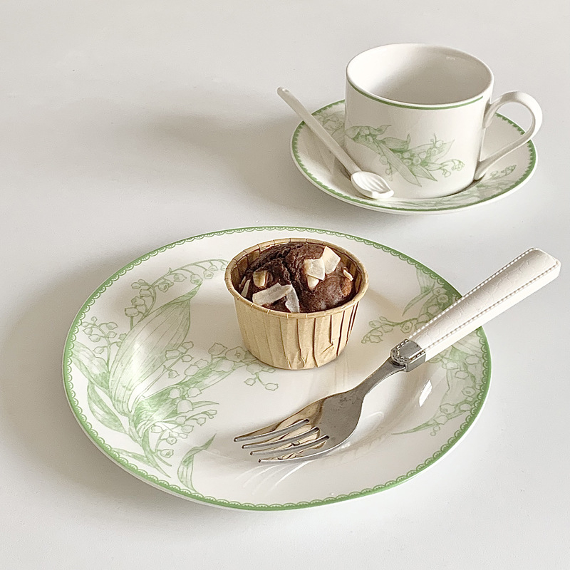 Set de cești de cafea din ceramică cu farfurie florală, stil pastoral franțuzesc, farfurie pentru desert, veselă retro luxoasă.