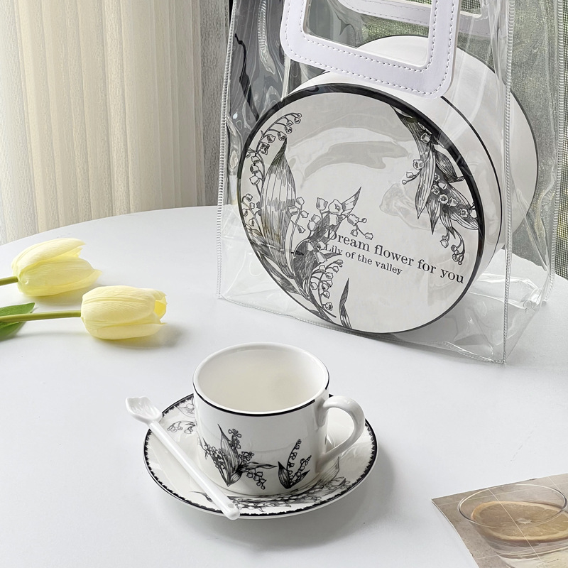 Set de cești de cafea din ceramică cu farfurie florală, stil pastoral franțuzesc, farfurie pentru desert, veselă retro luxoasă.
