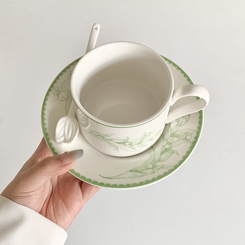 Set de cești de cafea din ceramică cu farfurie florală, stil pastoral franțuzesc, farfurie pentru desert, veselă retro luxoasă.