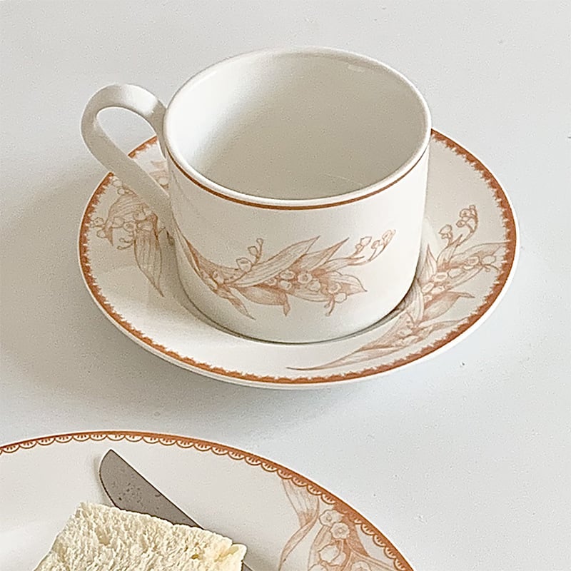 Set de cești de cafea din ceramică cu farfurie florală, stil pastoral franțuzesc, farfurie pentru desert, veselă retro luxoasă.