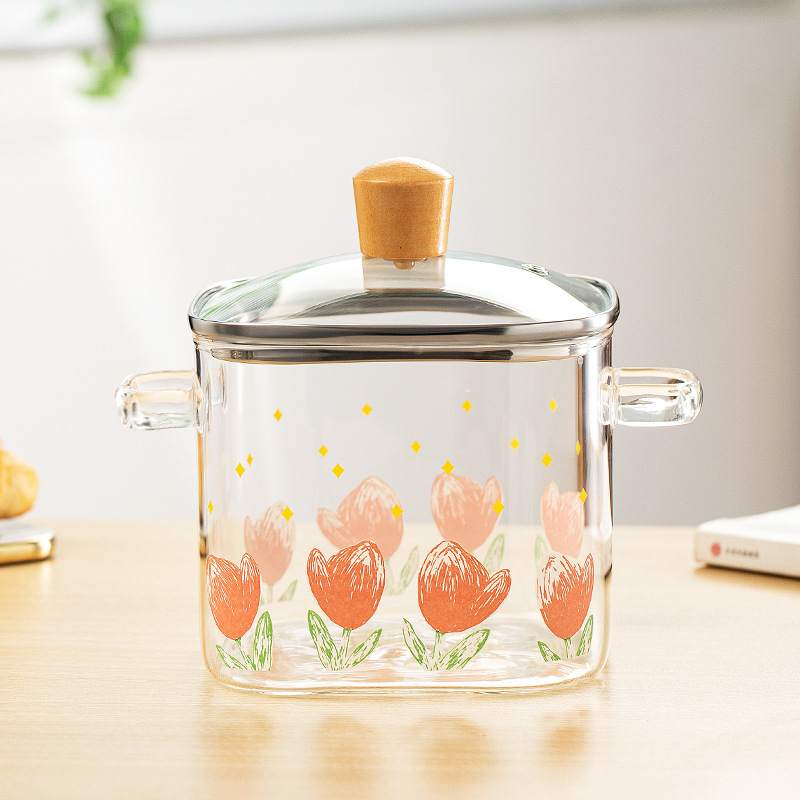 Oală de lapte din sticlă borosilikată, cu mânere duble, design transparent în formă de cactus, capac, mare capacitate, rezistentă la temperaturi înalte, fără strat de acoperire