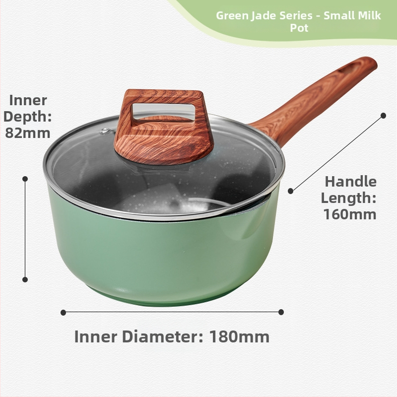Oală mică de lapte pentru hrana bebelușului, mâner din lemn rezistent la temperatură, din aliaj de aluminiu, antiaderentă, pentru gătit terci, lapte cald și tăiței