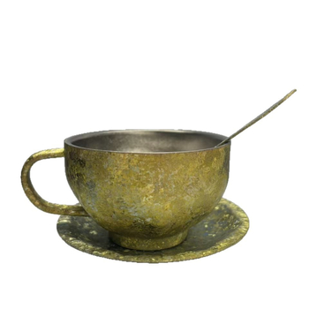 Set cești de cafea din titan pur, finisaj Aurora colorat și linguriță fluture – 3 piese