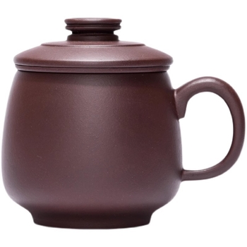 Ceașă din lut purpuriu Yixing, lucrată manual, cu capac și filtru interior, set de birou din trei piese pentru separarea ceaiului de apă