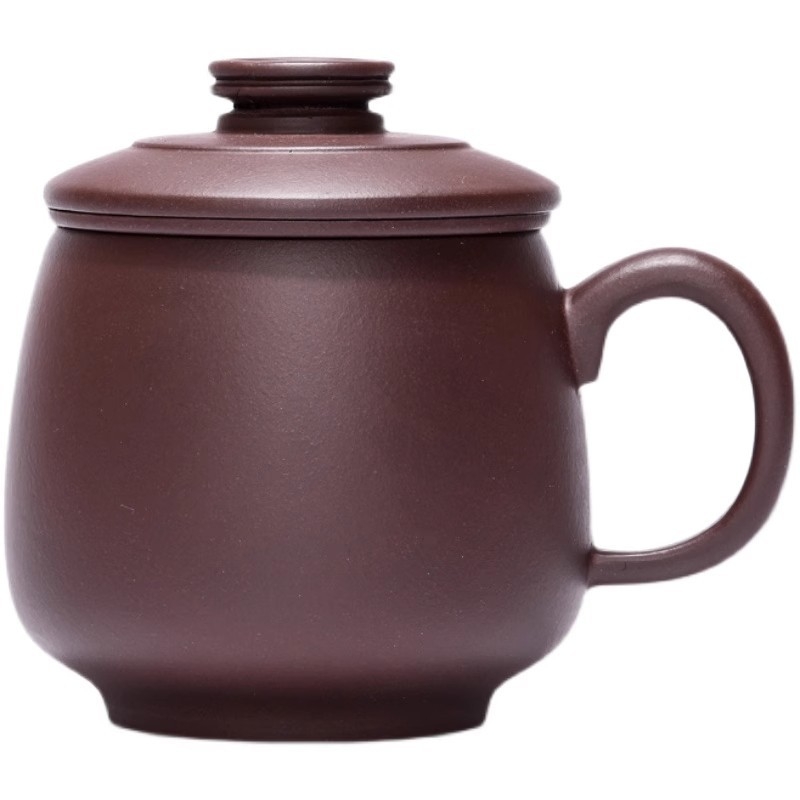 Ceașă din lut purpuriu Yixing, lucrată manual, cu capac și filtru interior, set de birou din trei piese pentru separarea ceaiului de apă
