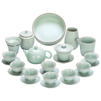 Set ceai ceramic Celadon Crăpat Ru Kiln – mare set cu ceainic cu capac, pentru casă şi birou, cadou premium