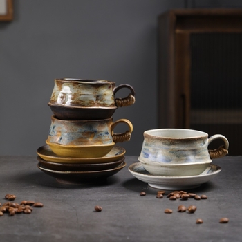 Set de cești și farfurioare din ceramică în stil japonez, retro rustic, latte art, pentru restaurante de top