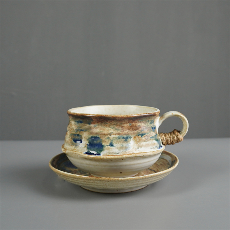 Set de cești și farfurioare din ceramică în stil japonez, retro rustic, latte art, pentru restaurante de top