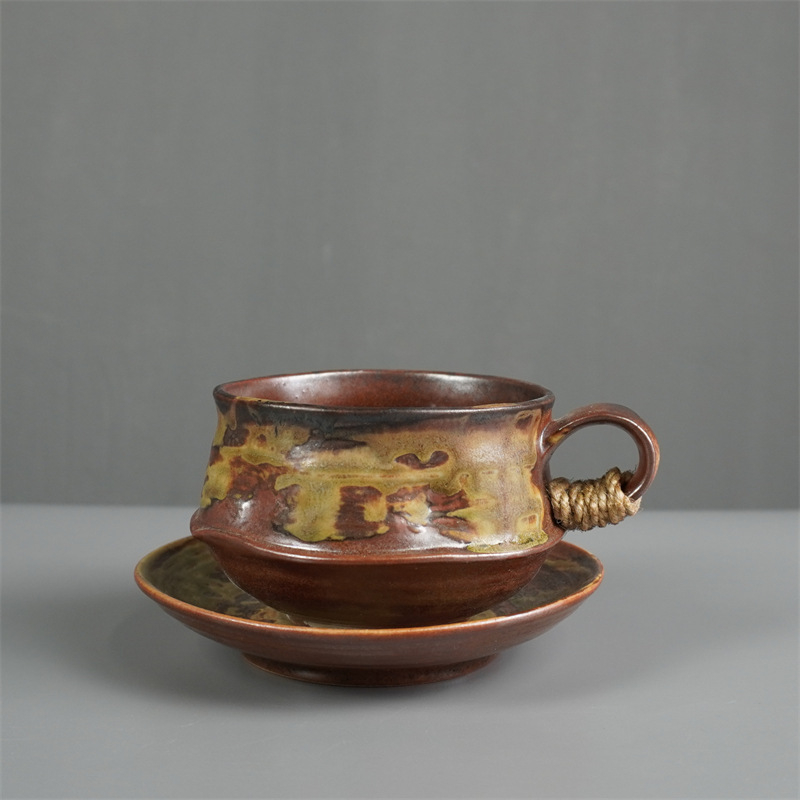 Set de cești și farfurioare din ceramică în stil japonez, retro rustic, latte art, pentru restaurante de top